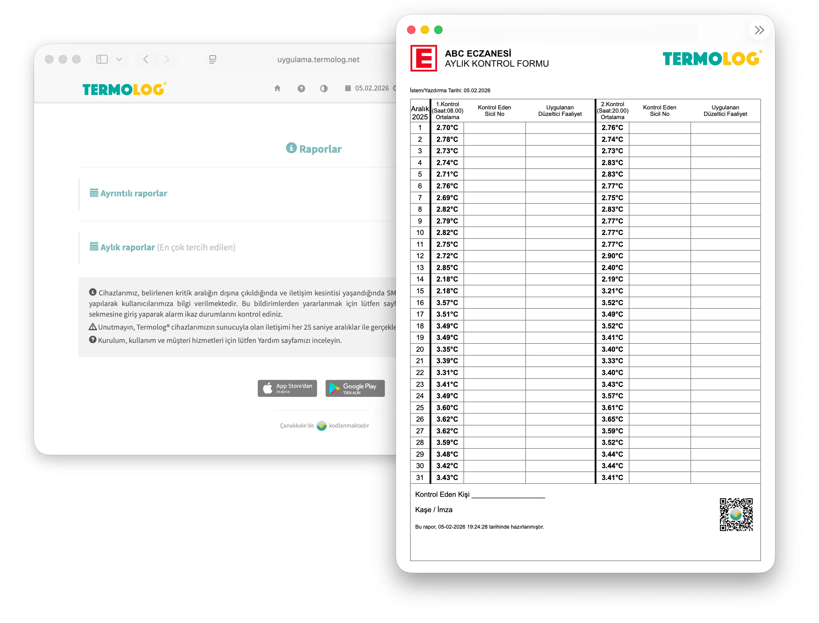 Termolog Raporlar Ekranı